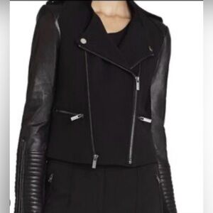 BCBGMaxAzria Black Genuine Leather Moto Jacket size M